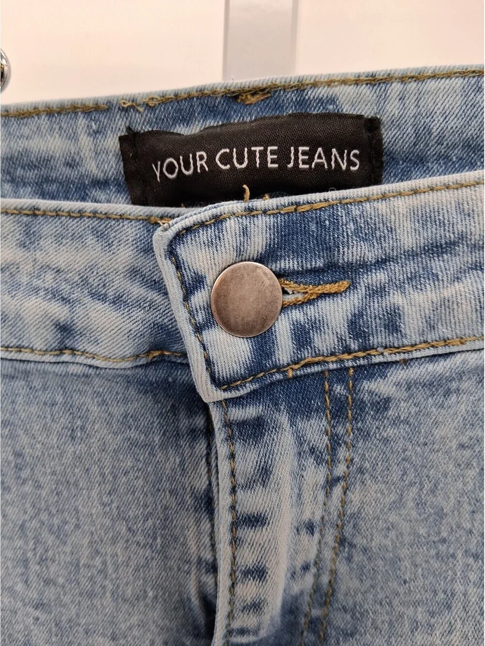 Your Cute Jeans Women 7 Light Blue Denim Acid Wash Mid Rise Stretch Cargo Casual